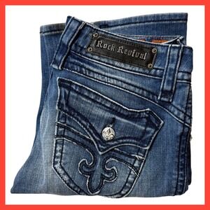 Rock Revival Patti Boot Cut Jeans Womens‎ Size 29 Dark Wash Embellished